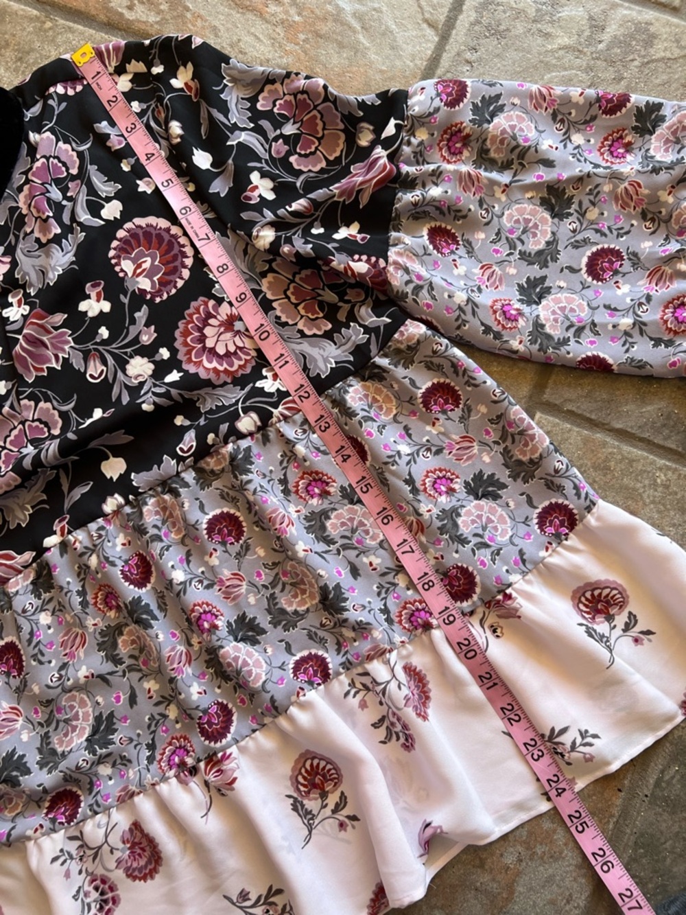LOFT Floral Tiered Long-Sleeve Blouse with velvet neck band - Picture 7 of 11